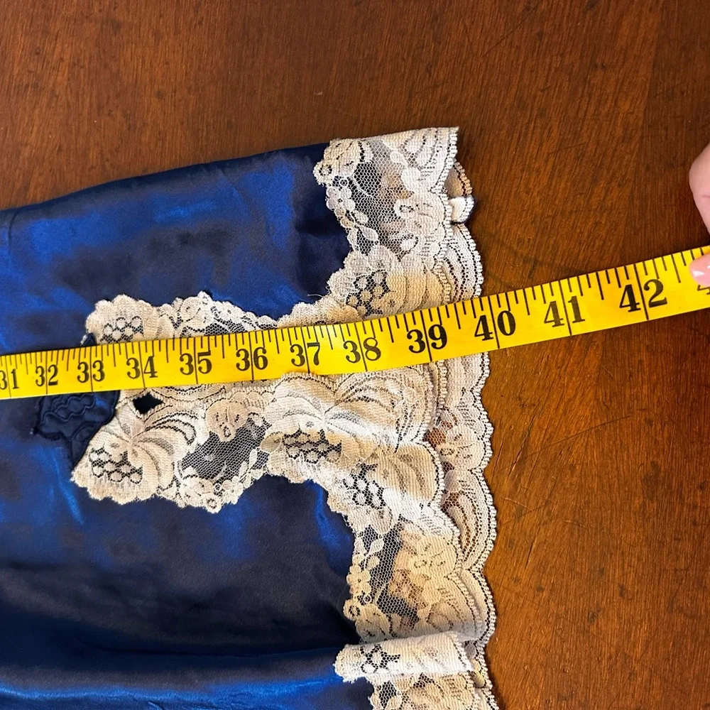 Victoria's Secret Gold Label SZ Med Blue & White Satin‎ lace Chemise slip dress